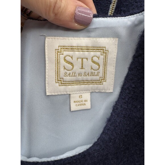 STS Sail to Sable Dark Blue Tweed Wool Blend Shift Dress Size 8 Short Sleeve - Picture 12 of 14